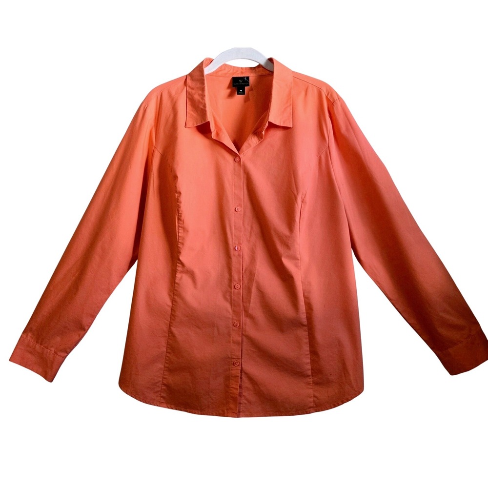 Worthington Classic Womens 18 Tangerine Button Down Shirt Stretch Long Sleeve